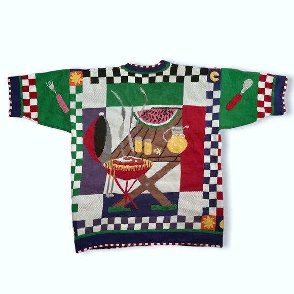 🔥insane🔥 Vintage Colorful BETEKZ 3/4 Sleeved Cardigan Picnic Themed - Picture 2 of 15